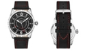 Stuhrling Men's Quartz Black Genuine Leather with Red Contrast Stitching Strap Watch 44mm